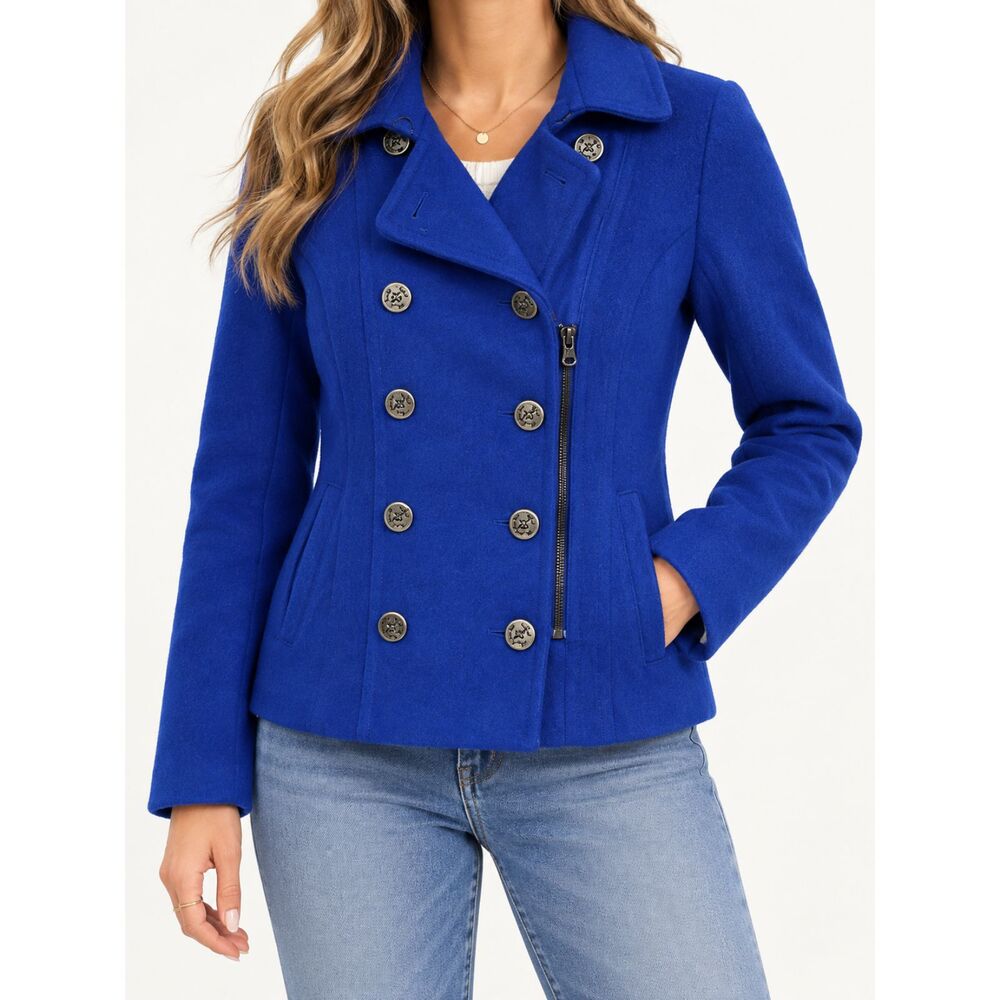 Vintage Y2K dELiA*s Royal Blue Peacoat Jacket XS Wool Blend Double Breasted